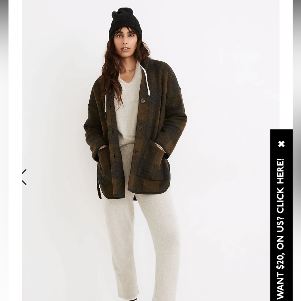 Madewell Olive Green Plaid Button Cardigan Jacket